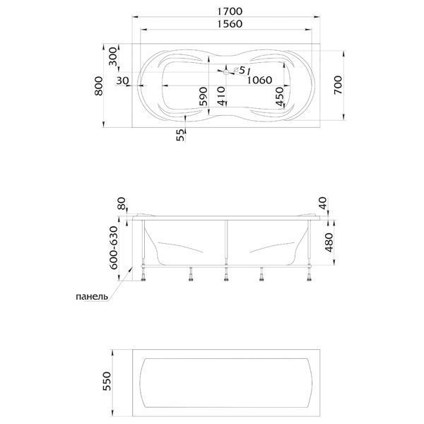 Ванна 1Marka DINAMIKA 170x80 Pplus