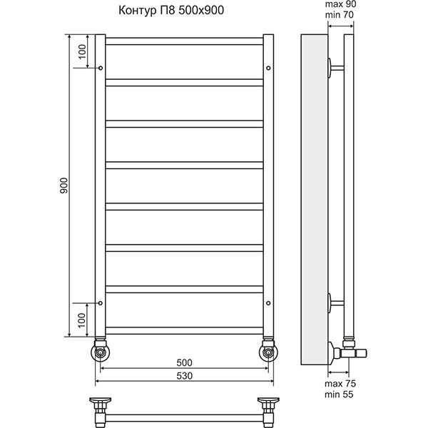 Полотенцесушитель Terminus Контур П8 500х900