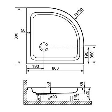 Душевой поддон полукруглый RGW STYLE P 16180488-11 80х80х22 см