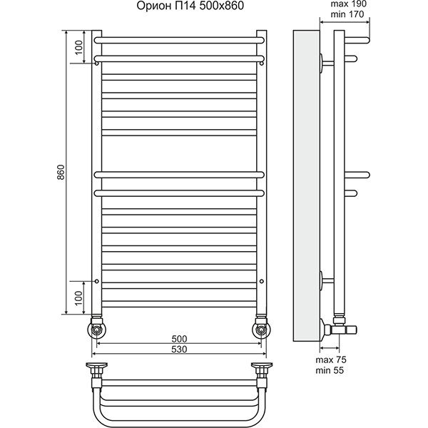 Полотенцесушитель Terminus Орион П14 500х860