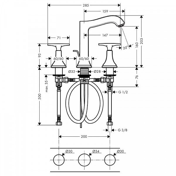 Смеситель для умывальника Hansgrohe Metropol Classic 31307000