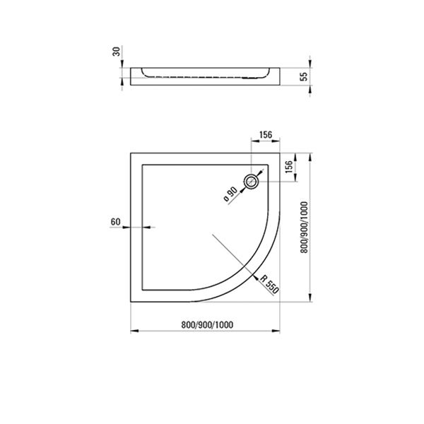 Поддон полукруглый Deante Minimal KTN_051B 100х100х5,5см