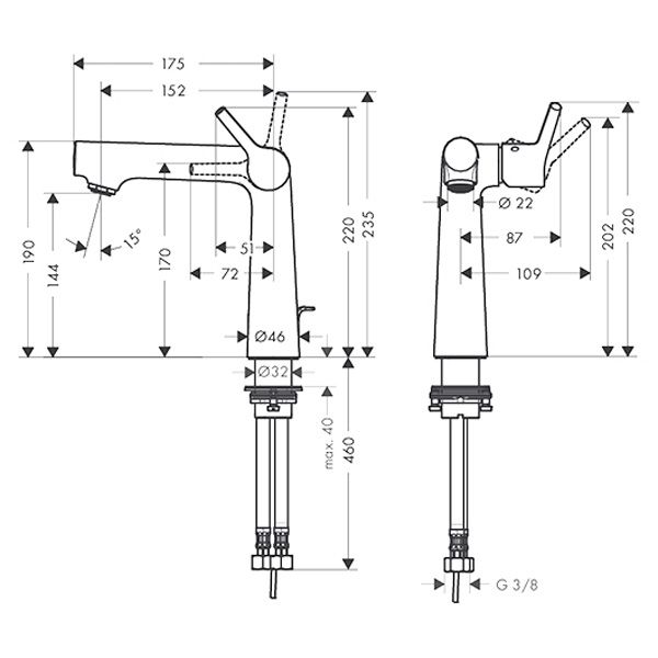 Смеситель для умывальника Hansgrohe Talis S 72113000 с донным клапаном