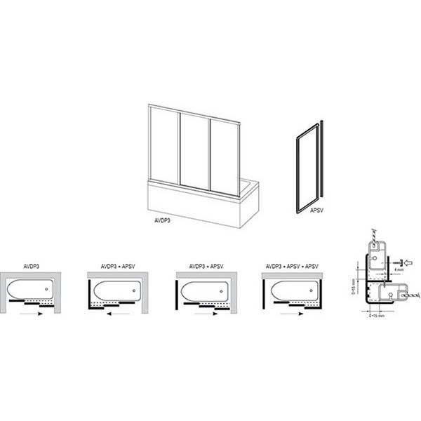 Шторка для ванны Ravak AVDP3-170 белый+рейн 40VV010241