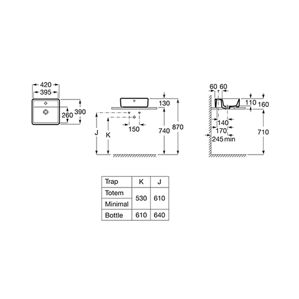 Раковина накладная Roca The Gap 42х39х13 квадратная 3270MM000