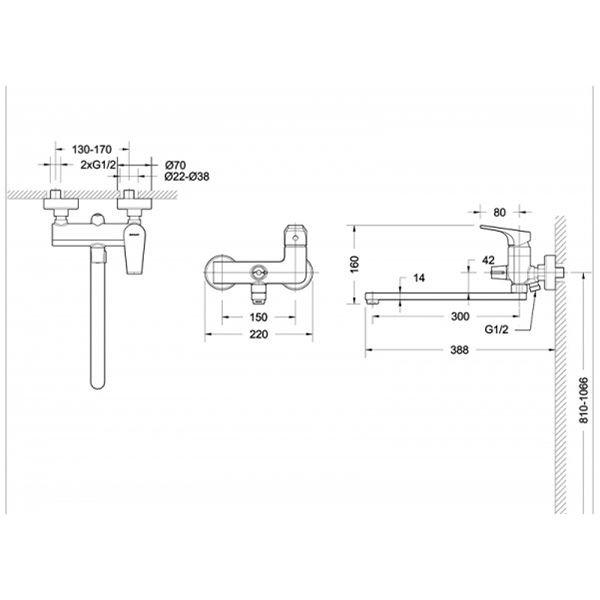 Смеситель для ванны Bravat Vega F6119177CP-01L