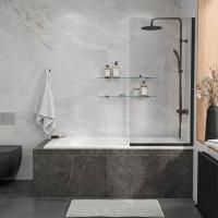 Стеклянная перегородка, шторка на борт ванны Reflexion RX14070CBL-03 140х70см фиксированная, прозрачное закаленное стекло 8мм, черный профиль
