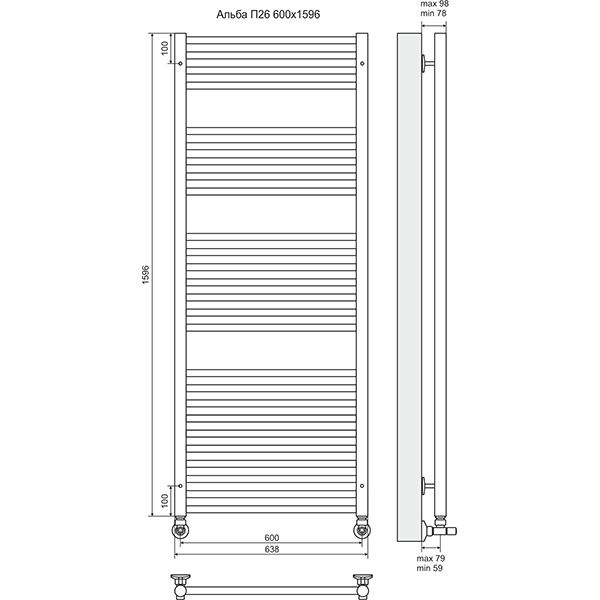 Полотенцесушитель Terminus Альба П26 600х1596