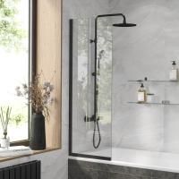 Стеклянная перегородка, шторка на борт ванны Reflexion RX14050CBL-01 140х50см фиксированная, прозрачное закаленное стекло 8мм, черный профиль