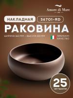 Накладная раковина Amore di Mare Vulcano 36701-RD, умывальник круглый из фарфора 36 см, бронзовый шелк, гарантия 25 лет