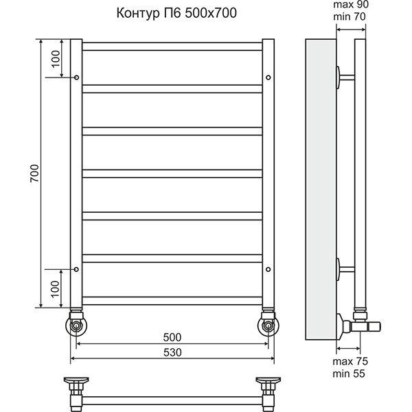 Полотенцесушитель Terminus Контур П6 500х700