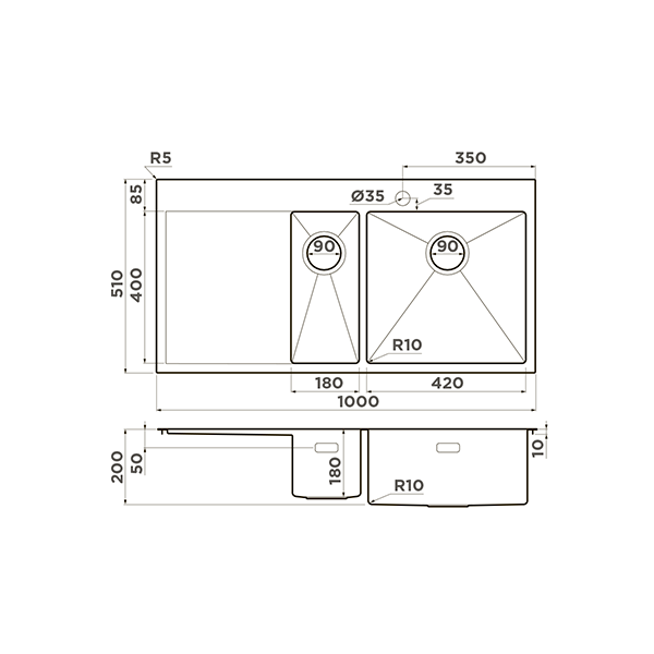 Кухонная мойка Omoikiri Akisame 100-2-LG-R нержавеющая сталь светлое золото 4973090