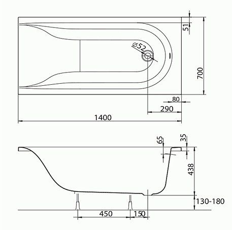 Акриловая ванна Kolo Mirra XWP3340000 140x70 с ножками