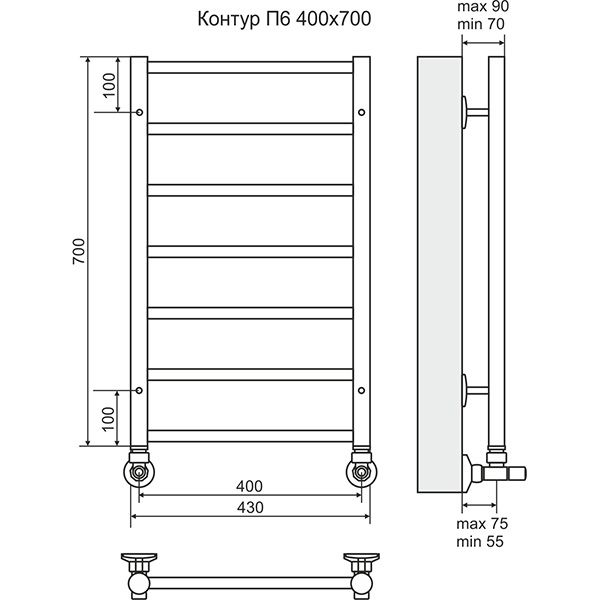 Полотенцесушитель Terminus Контур П6 400х700