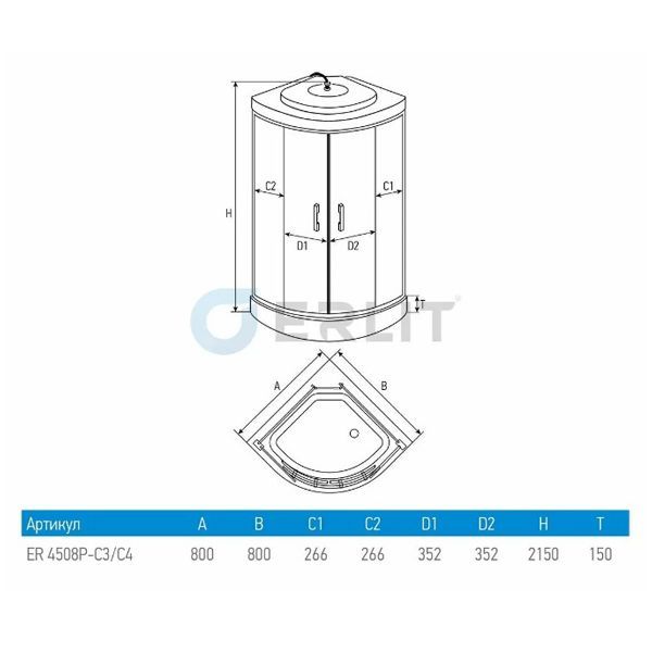 Душевая кабина Erlit Comfort ER4508P-C3 80x80