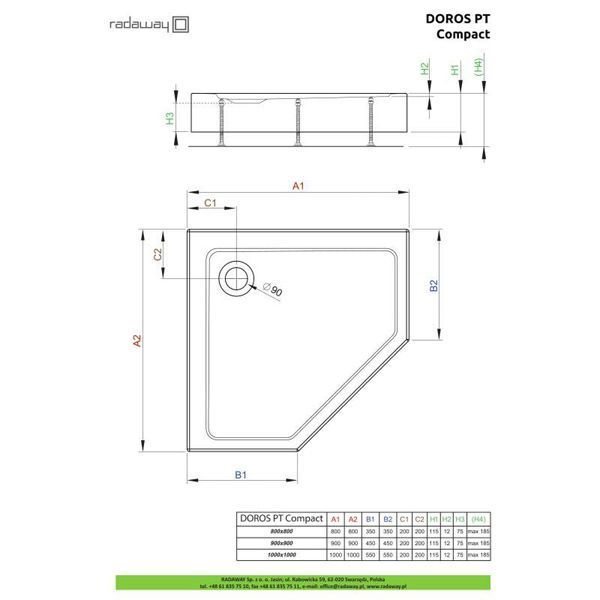Душевой поддон Radaway Doros PT Compact 100x100 SDRPT1010-05