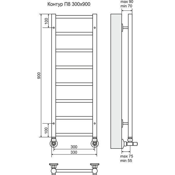 Полотенцесушитель Terminus Контур П8 300х900