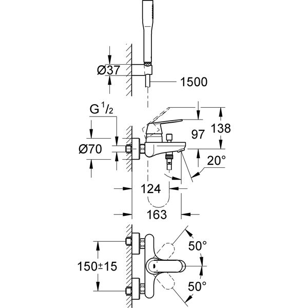 Смеситель для ванны с душем Grohe Eurosmart Cosmopolitan 32832000