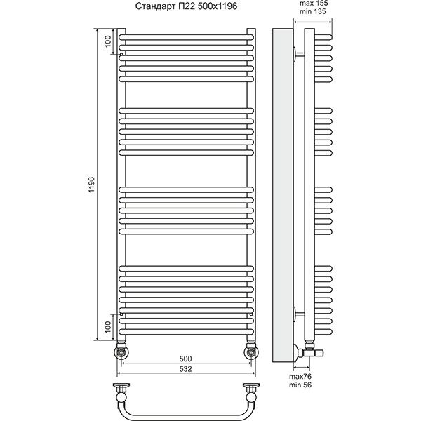 Полотенцесушитель Terminus Стандарт П22 500х1196