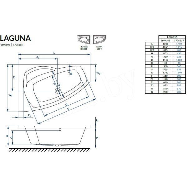 Акриловая ванна Excellent Laguna 170х115 Left WAEX.LGL17WH