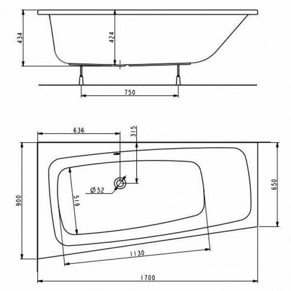 Акриловая ванна Kolo Split XWA1671000 170х90 левая