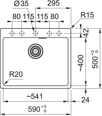 Кухонная мойка FRANKE 114.0744.800 из материала Fragranite MRG 610-54 FTL, сахара (в комплекте стоп-вентиль, декоративная накладка круглой формы, сифон)