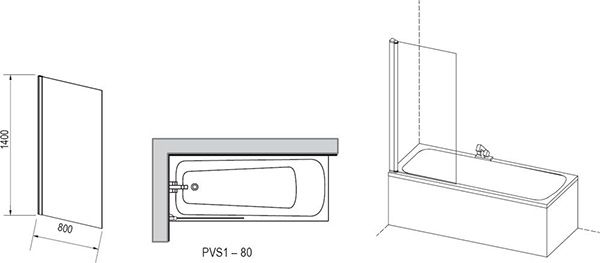 Шторка для ванны Ravak PVS1-80 белый+транспарент