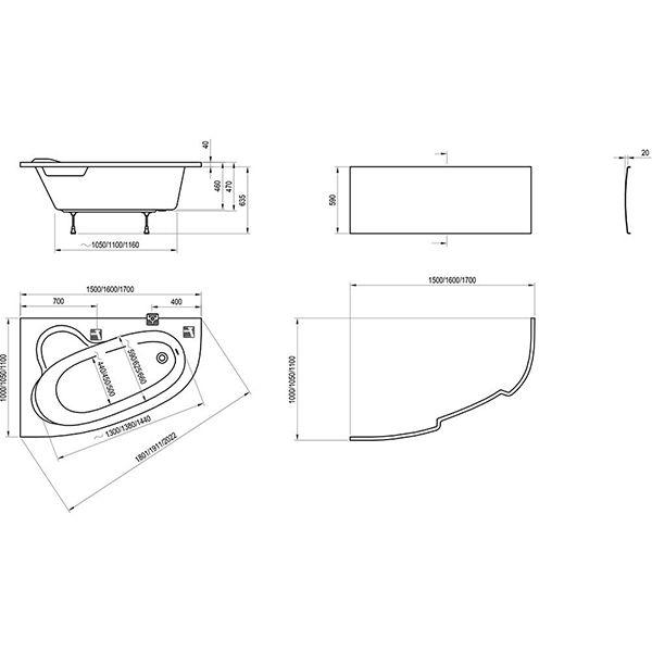 Акриловая ванна Ravak Asymmetric 150x100 L C441000000