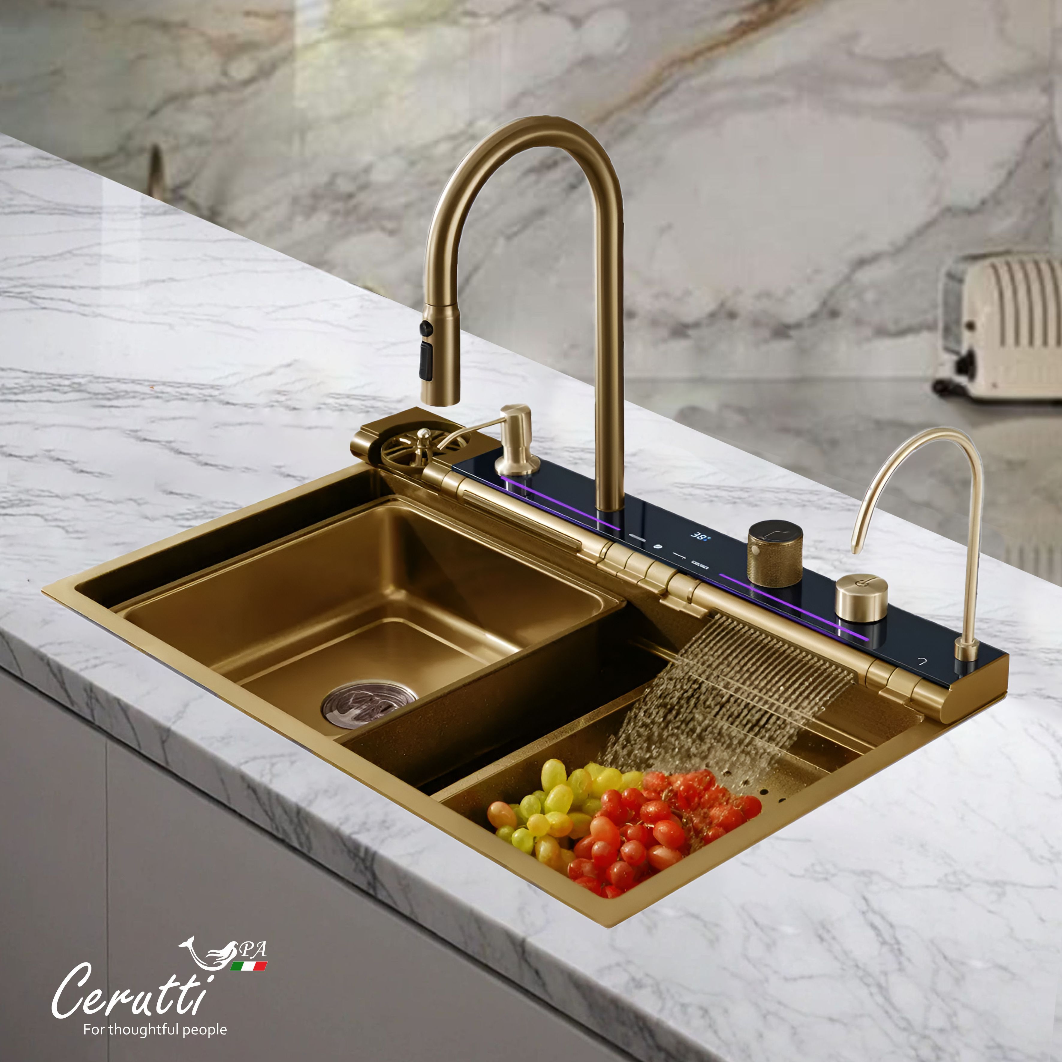 Многофункциональная мойка GLORIA Pro nano gold (золото) из нержавеющей стали, кухонная (750х460х230) Ceruttispa