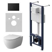 IS49038.111700 Комплект инсталляция с клавишей Pro L черн мат с подвесным  унитазом Awe FlashClean с сиденьем м/лифт