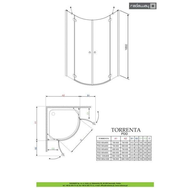Душевой уголок Radaway Torrenta PDD 90x90 стекло прозрачное 31600-01-01N