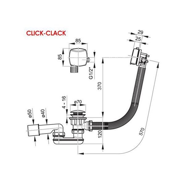 Сифон для ванны Ravak II X01440 с наполнением переливом Click Clack