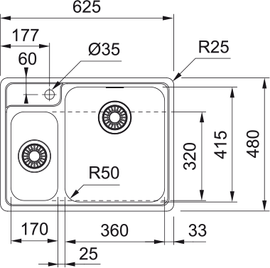 Кухонная мойка FRANKE 127.0688.780 из нержавеющей стали BCX 260 TL (стоп-вентиль в комплекте)