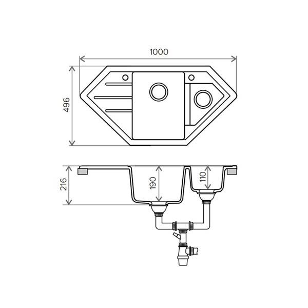 Кухонная мойка Tolero R-114 49.6x100 серый металлик