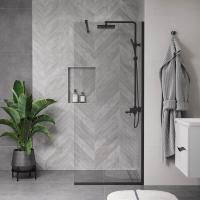 Душевая перегородка, ограждение Reflexion RX20090CBL-14 Walk in 200x90см, прозрачное закаленное стекло 8мм, черный профиль