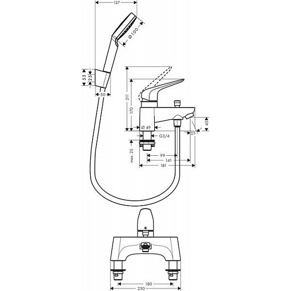 Смеситель на борт ванны Hansgrohe Novus 71044000