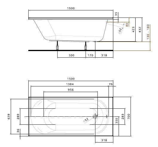 Акриловая ванна Kolo Opal Plus XWP1250000 150х70 с ножками