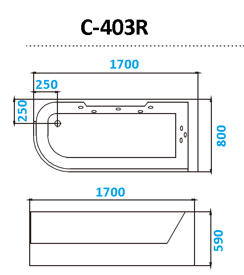 Акриловая ванна Cerutti SPAC-403R  гидромассажная  170x80x58