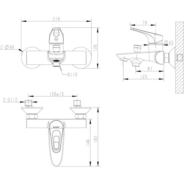 Смеситель для ванны Bravat Drop-D F648162C-B