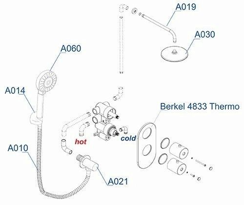 Встраиваемый комлплект для ванны с изливом и верхней душевой насадкой Wasserkraft A16030 Thermo