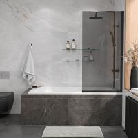 Стеклянная перегородка, шторка на борт ванны Reflexion RX14070TBL-06 140х70см фиксированная, тонированное закаленное стекло 8мм, черный профиль