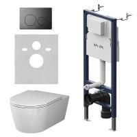 IS90138.8F1701 Инсталляция с клавишей PrimeFit L, мат.черный, с подвесным унитазом Func 54 FlashClean с сиденьем м/л