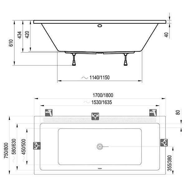 Акриловая ванна Ravak Formy 01 180x80 C881000000 с ножками