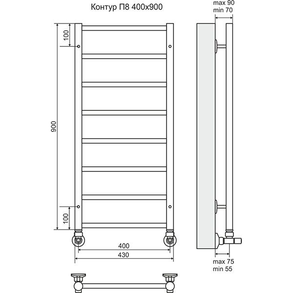 Полотенцесушитель Terminus Контур П8 400х900