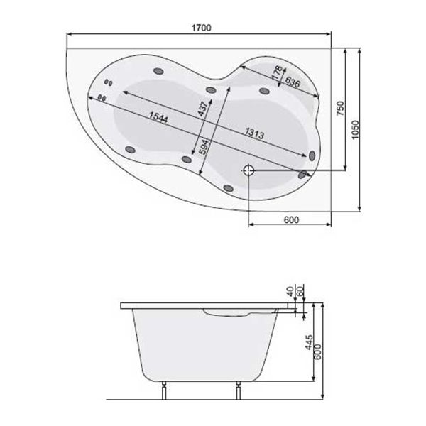 Акриловая ванна Poolspa Poolspa Mistral 170x105 R с ножками PWA4T10ZN000000