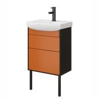 Тумба под умывальник Belux Клермонт напольная 50-02 Черно-медный матовый / Лён антрацит