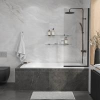 Стеклянная перегородка, шторка на борт ванны Reflexion RX14060CBL-02 140х60см фиксированная, прозрачное закаленное стекло 8мм, черный профиль