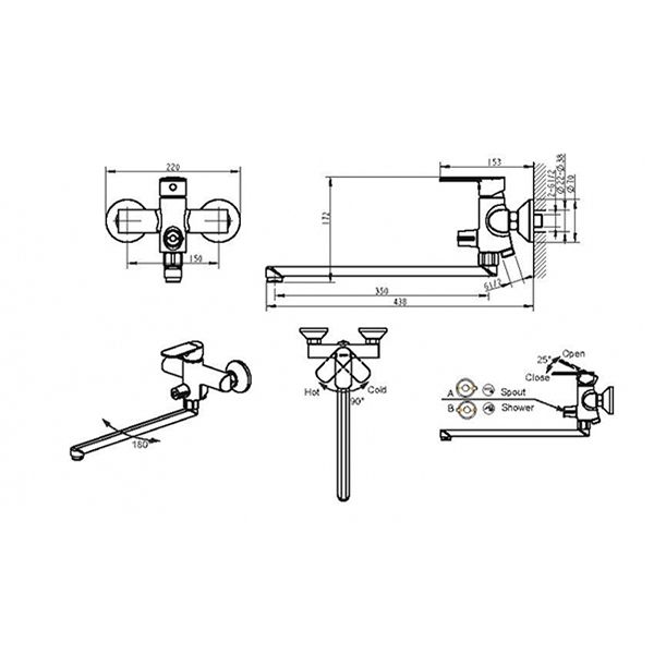 Смеситель для ванны Bravat Louise F6191183CP-01L-RUS