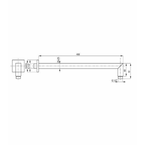 Штанга-излив настенный квадратный для верхнего душа 400мм Deante Cascada NAC_049K хром