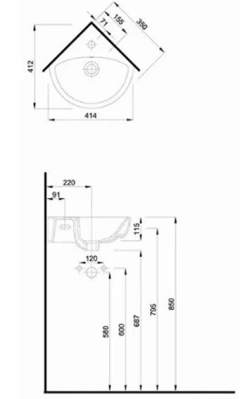 Умывальник Kolo Nova Pro M32735000 угловой 35 см